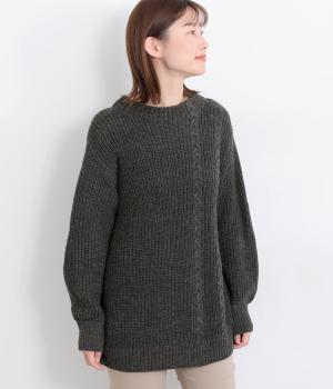 アシメトリケーブル編みニットプルオーバー(チャコール-F)
