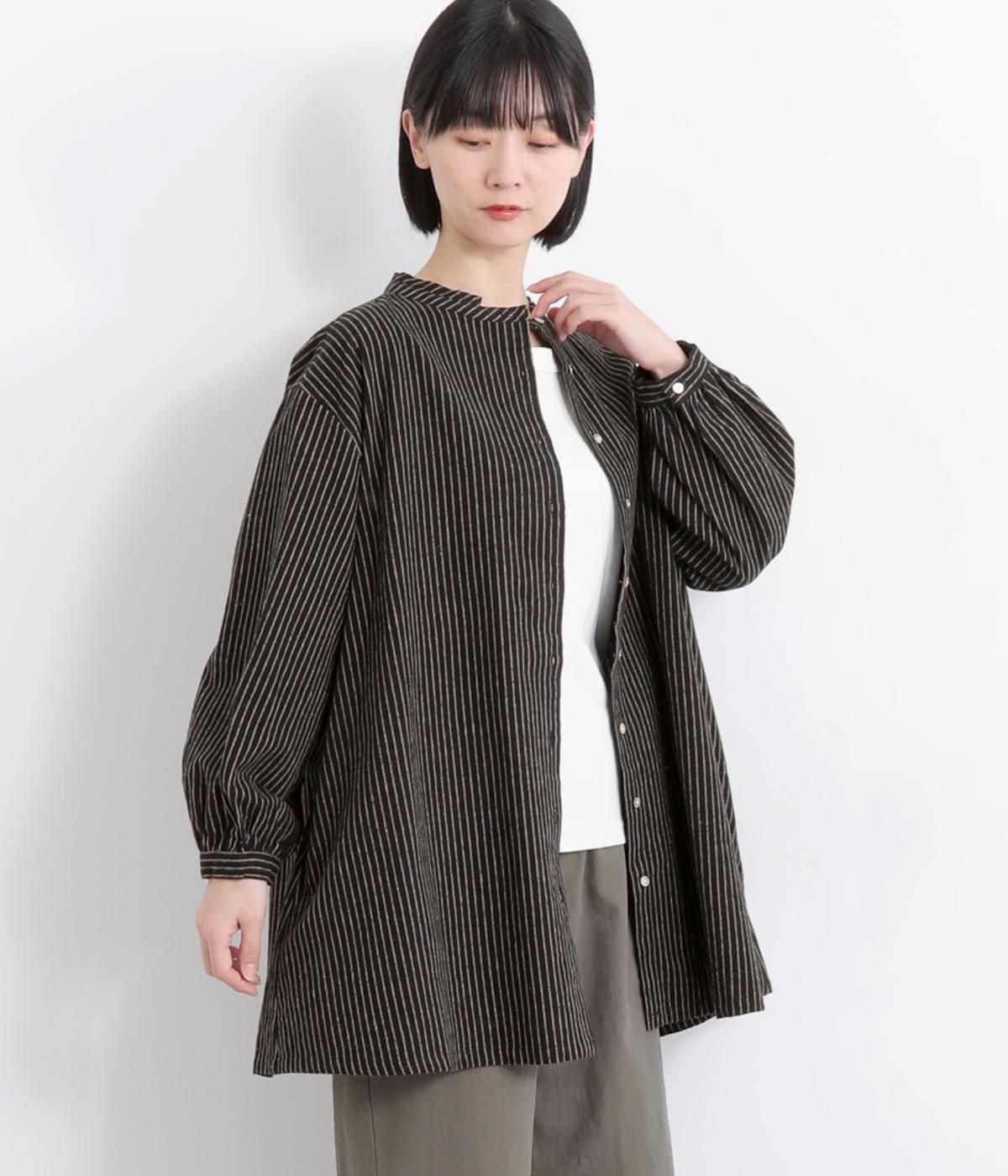 リネンコットンストライプチュニック(ブラックストライプ-F)