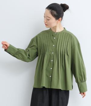 リネンコットンタックブラウス(グリーン-F)