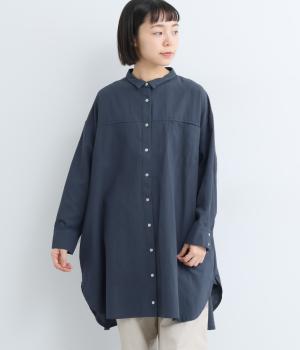 コットンシャツ襟チュニック(ネイビー-F)