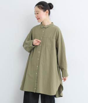 コットンシャツ襟チュニック(カーキ-F)