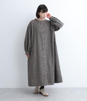コットンリネン起毛ボリューム袖ワンピース(ブラック-0)