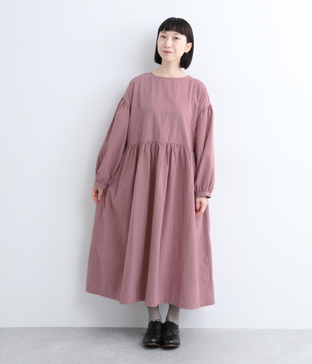 リネンコットンギャザー切り替えワンピース(グレイッシュパープル-0)
