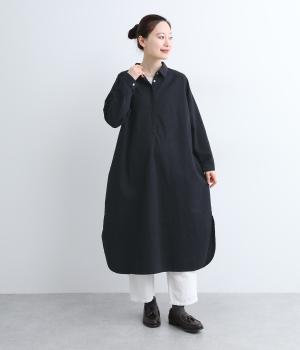 コットンギャバジンヘンリーシャツワンピース(ネイビー-0)