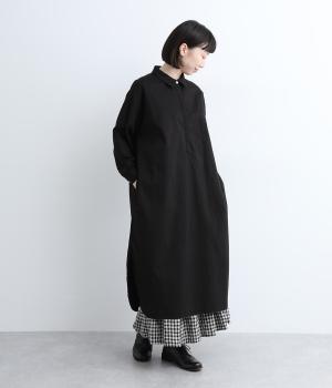コットンギャバジンヘンリーシャツワンピース(ブラック-0)
