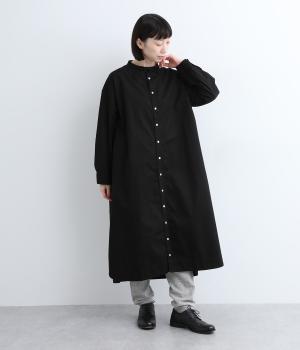 コットンギャバジン襟結びワンピース(ブラック-0)