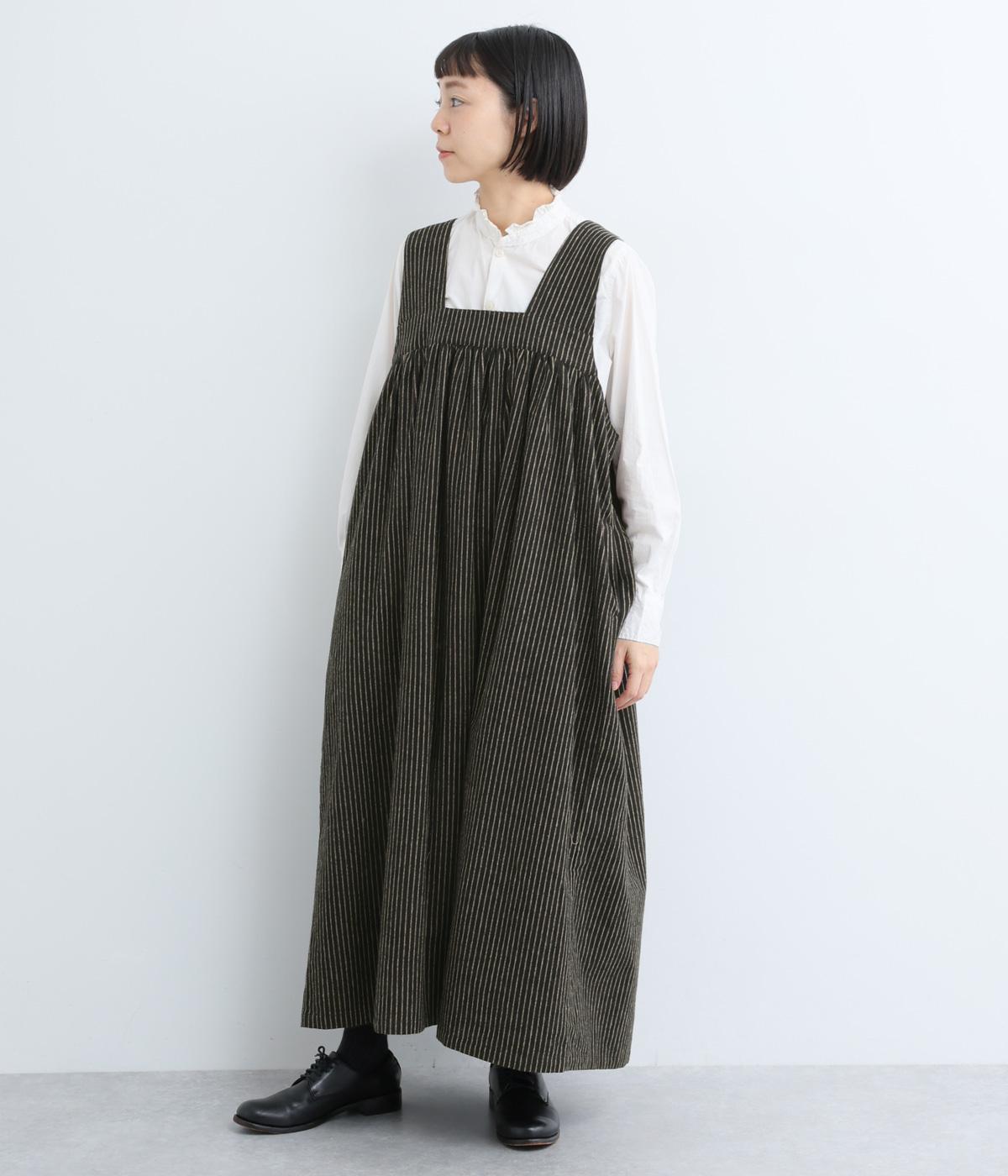 リネンコットンジャンパースカート(ブラックストライプ-F)