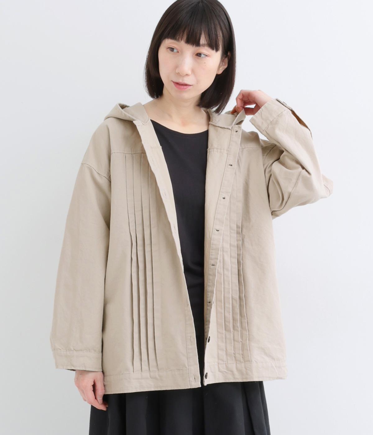 フード付きツイルジャケット(ベージュ-F)