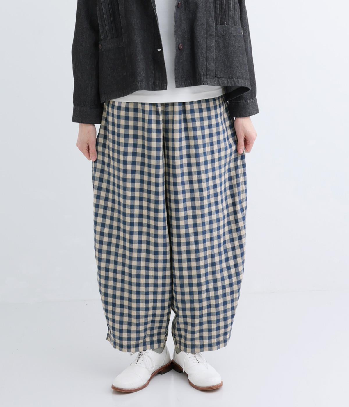 テンセルリネンゆったりバルーンパンツ(ネイビーチェック-F)