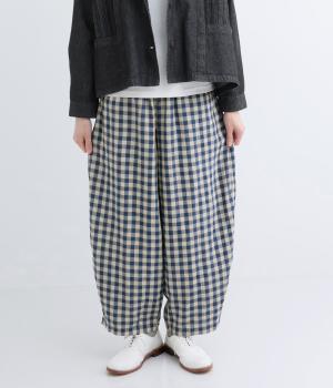 テンセルリネンゆったりバルーンパンツ(ネイビーチェック-F)