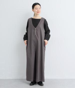 ラミーループボタンあきサロペット(チャコール-F)