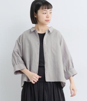 コットンリネンギャザーブラウス(グレー-F)