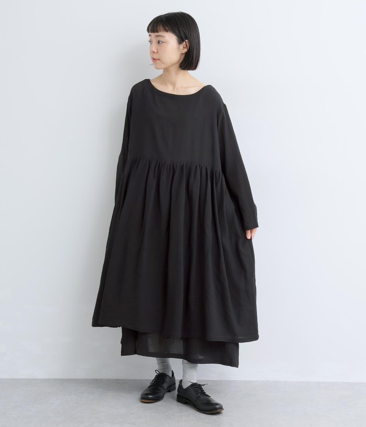 コットン楊柳重ねワンピース(ブラック-F)
