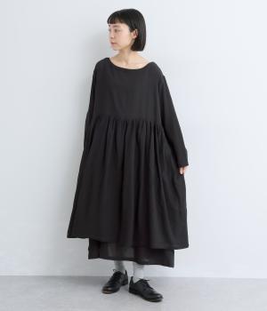 コットン楊柳重ねワンピース(ブラック-F)