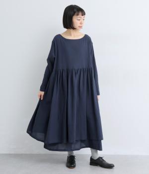 コットン楊柳重ねワンピース(ネイビー-F)