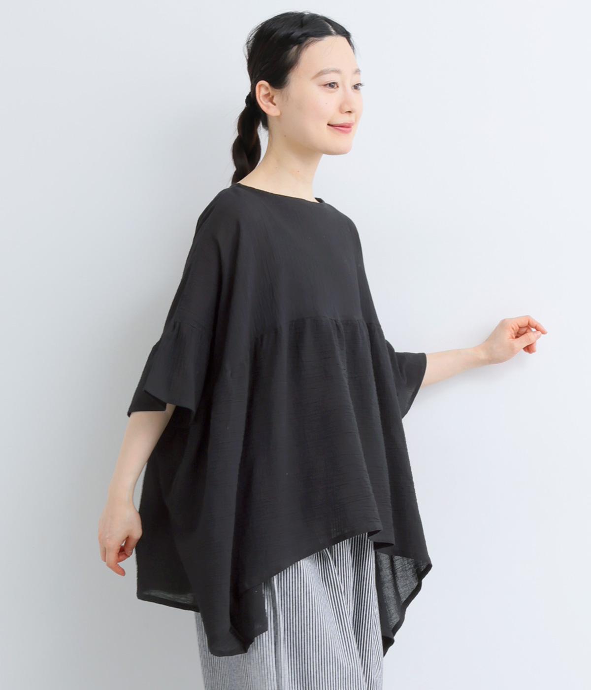 コットン楊柳ギャザープルオーバー(ブラック-F)