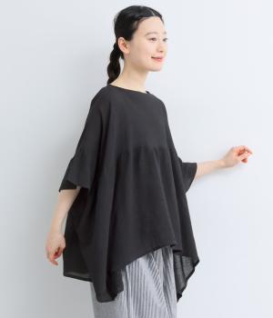コットン楊柳ギャザープルオーバー(ブラック-F)