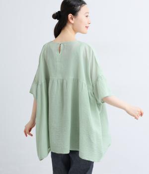 コットン楊柳ギャザープルオーバー(ミントグリーン-F)