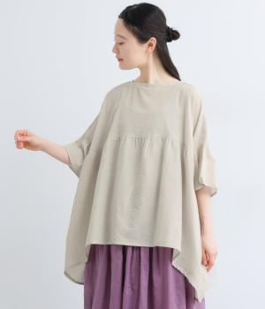 コットン楊柳ギャザープルオーバー(ベージュ-F)