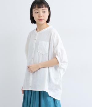 コットンソフトガーゼギャザーブラウス(オフ-F)