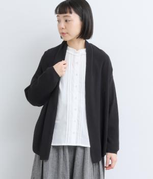 コットンニット鹿の子編みショート羽織(ブラック-F)