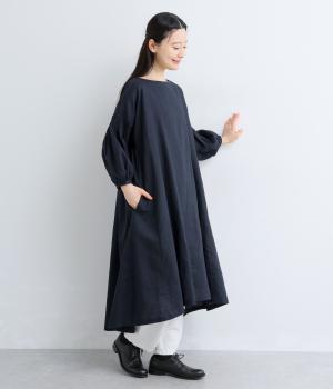 ラミー袖ピンタックワンピース(ネイビー-F)