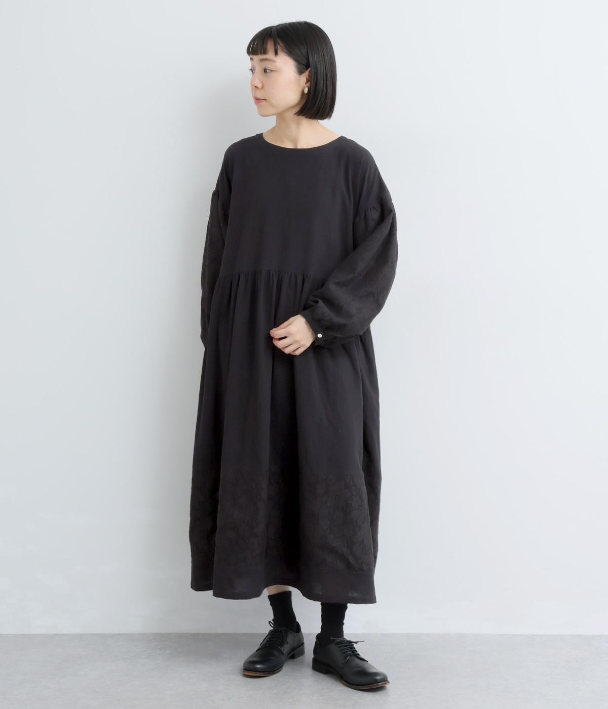 レース袖ワンピース(ブラック-F)