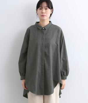 後ギャザー起毛シャツブラウス（グレー・F）
