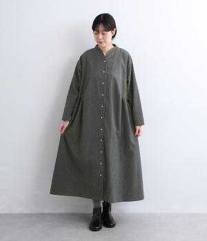 サイドギャザー起毛ワンピース（グレー・F）