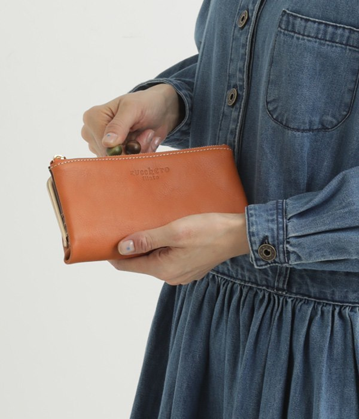 カウレザー木玉長財布(オレンジ-ONESIZE)