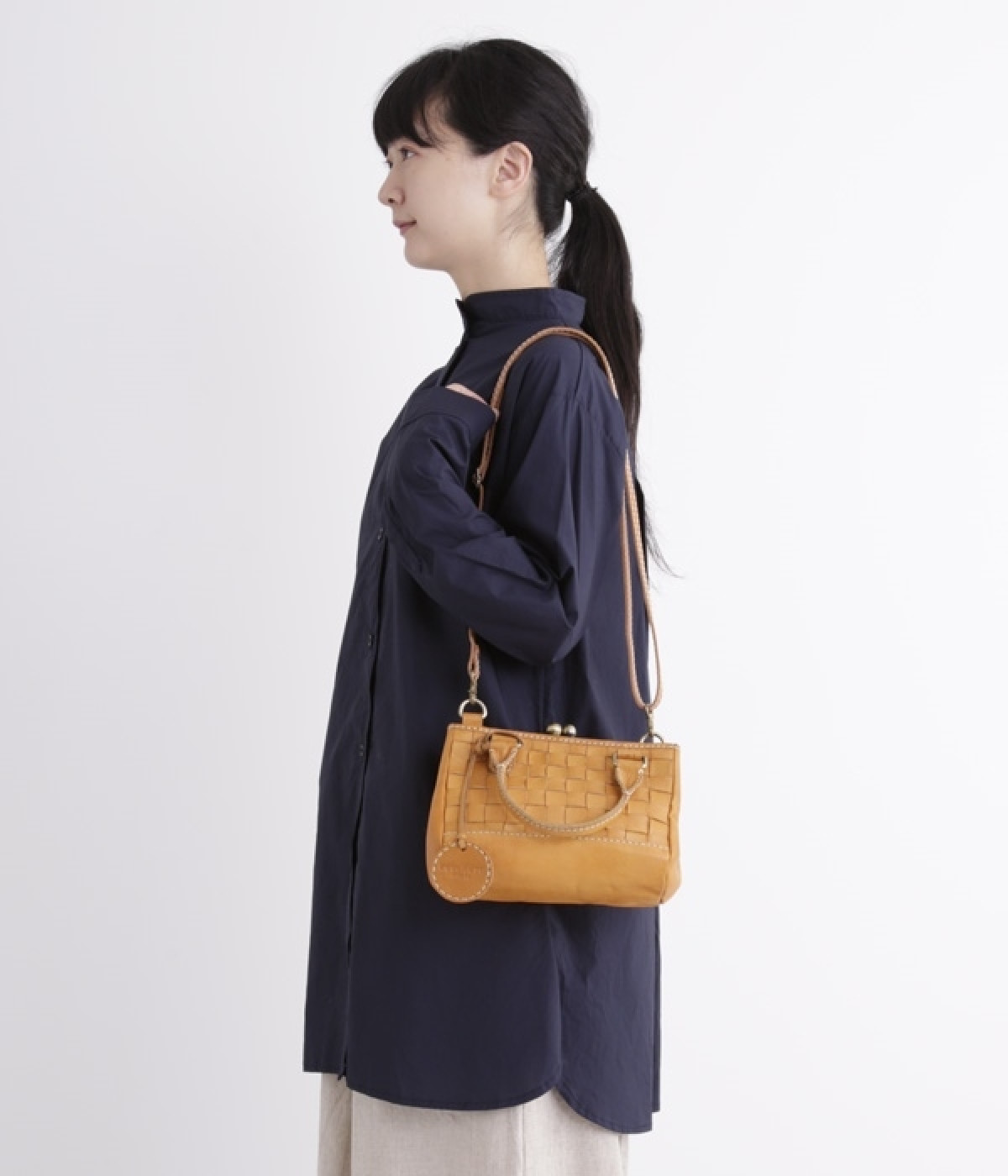 カウレザーメッシュ2WAYハンドバッグ(ブラウン-ONESIZE)