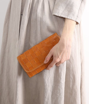 カウレザーメッシュがま口付き長財布(ブラウン-ONESIZE)