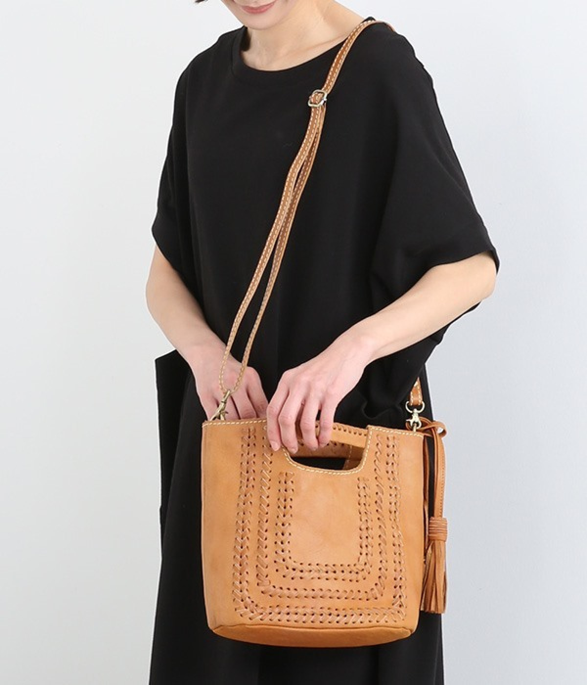 カウレザー　ステッチ2WAYトートバッグ(ブラウン-ONESIZE)