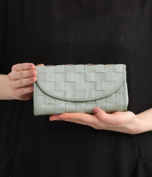 カウレザーメッシュ長財布(ブルーグレー-ONESIZE)