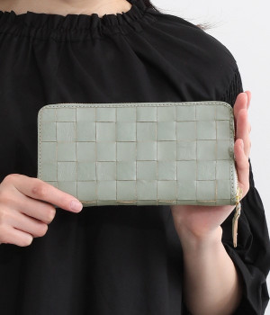カウレザー　メッシュラウンドジップ長財布(ブルーグレー-ONESIZE)