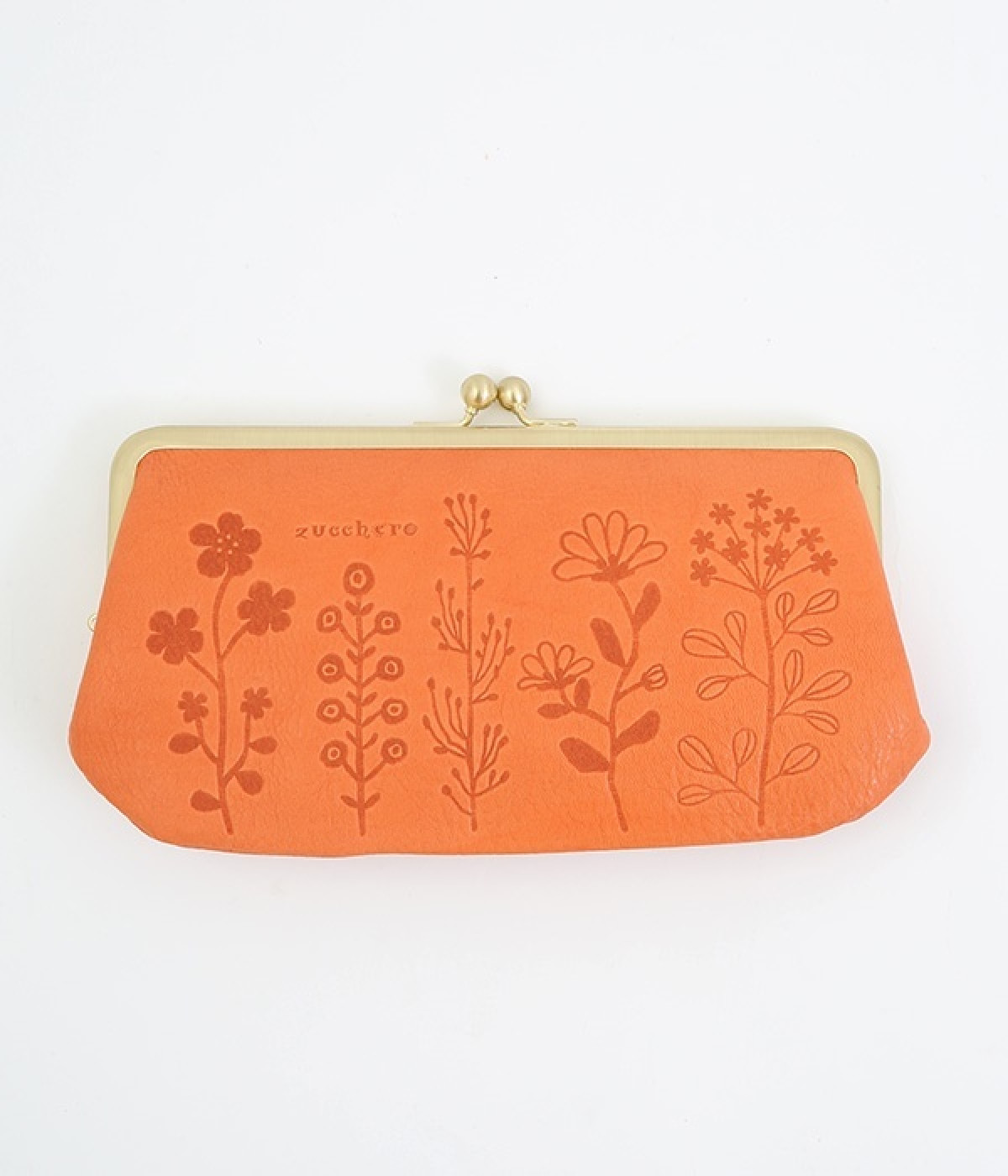 フラワー型押し　がま口長財布(オレンジ-ONESIZE)