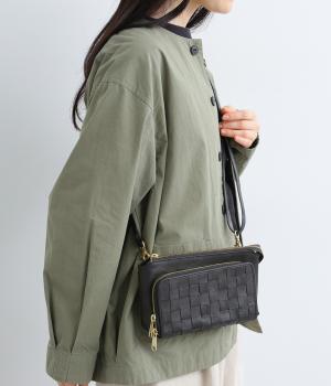 カウレザーメッシュ　お財布ショルダー(ブラック-F)