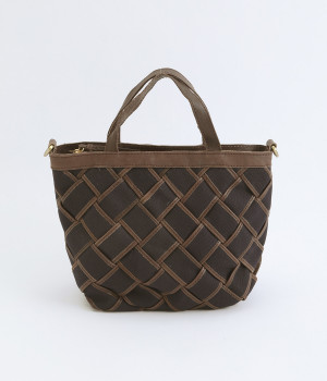 レザー×キャンバス　メッシュ2wayトート(ネイビー-ONESIZE)