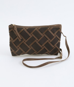 レザー×キャンバス　メッシュミニショルダー(ネイビー-ONESIZE)