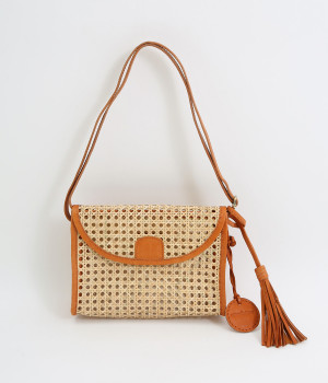 Dafne ラタン×レザー　ショルダーバッグ(ブラウン-ONESIZE)