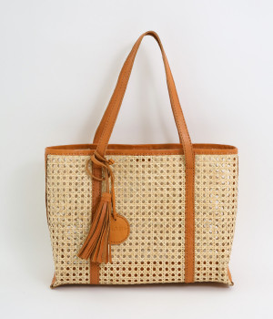 Dafne ラタン×レザー　トートバッグ(ブラウン-ONESIZE)