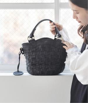 レザーメッシュバケツ型トート(ブラック-F)