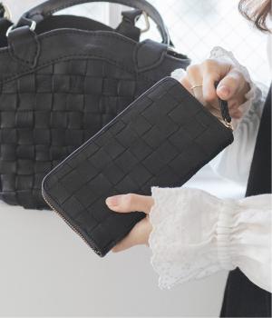 レザーメッシュラウンド財布