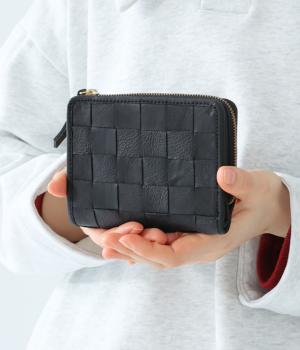 レザーメッシュ二つ折財布(ブラック-F)
