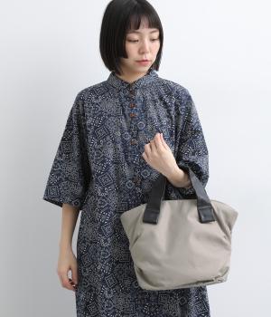 デュ―ロン×レザー　トートバッグ(グレー-F)