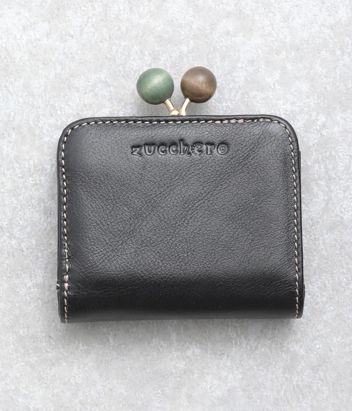 木玉がま口2つ折りミニ財布(ブラック-F)