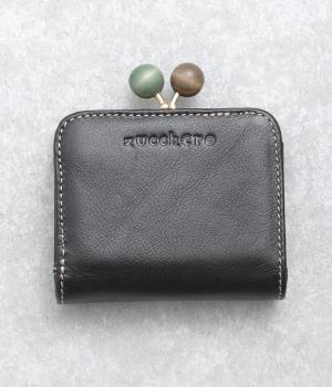 木玉がま口2つ折りミニ財布(ブラック-F)