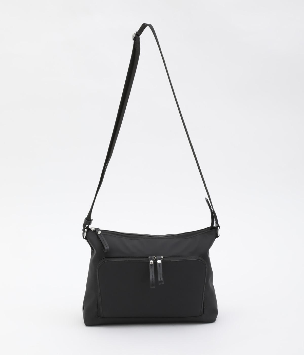 デュ―ロン×レザー　お財布ショルダーバッグ(ブラック-F)