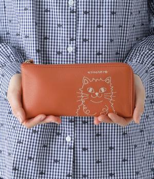 ネコ刺繍L字長財布