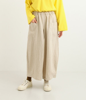 裾タックロングパンツ(ナチュラル-ONESIZE)